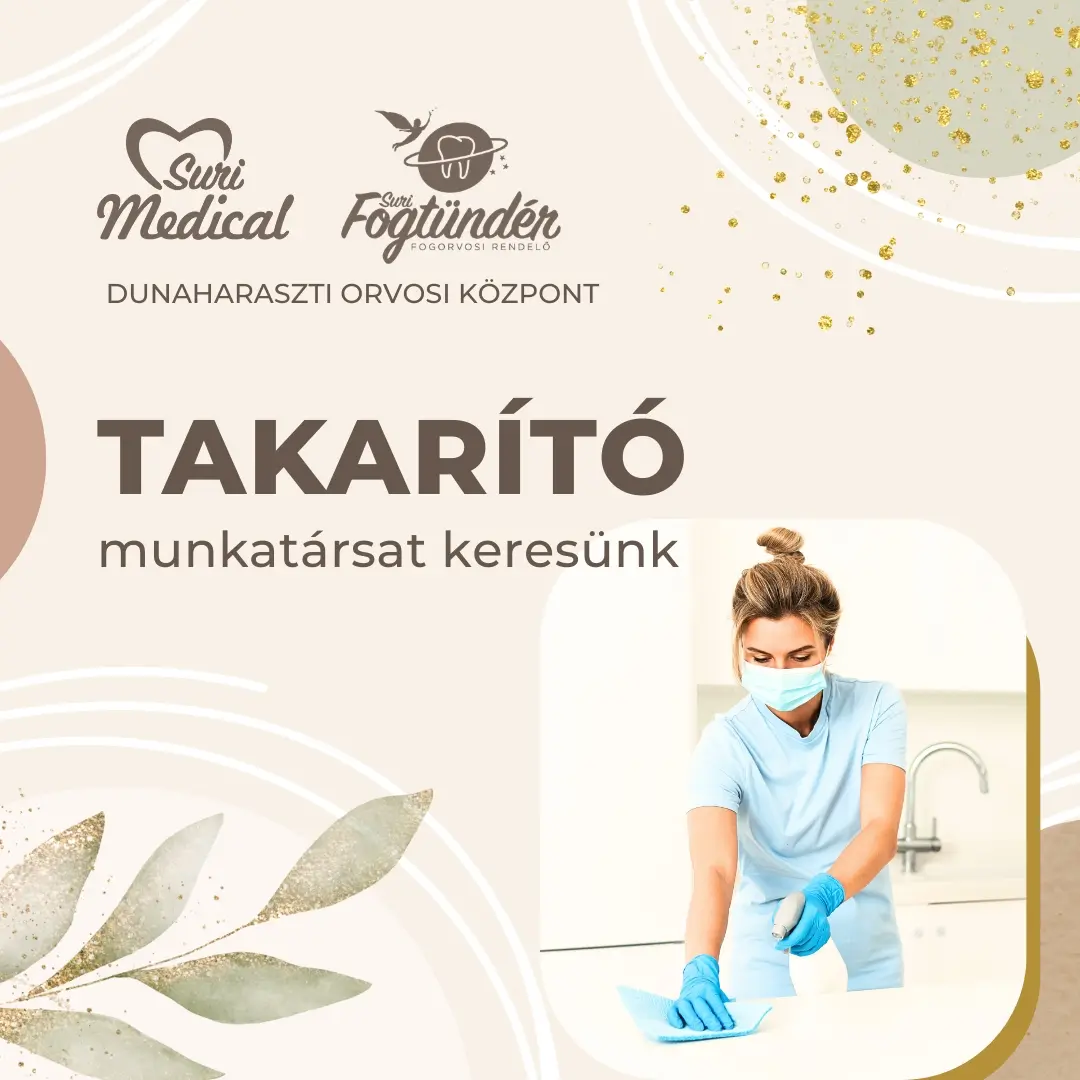 A dunaharaszti Suri Medical, Fogtündér és Studio orvosi központ teljes munkaidős takarító munkatársat keres